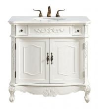 Elegant VF10636AW-VW - 36 Inch Single Bathroom Vanity In Antique White With Ivory White Engineered Marble